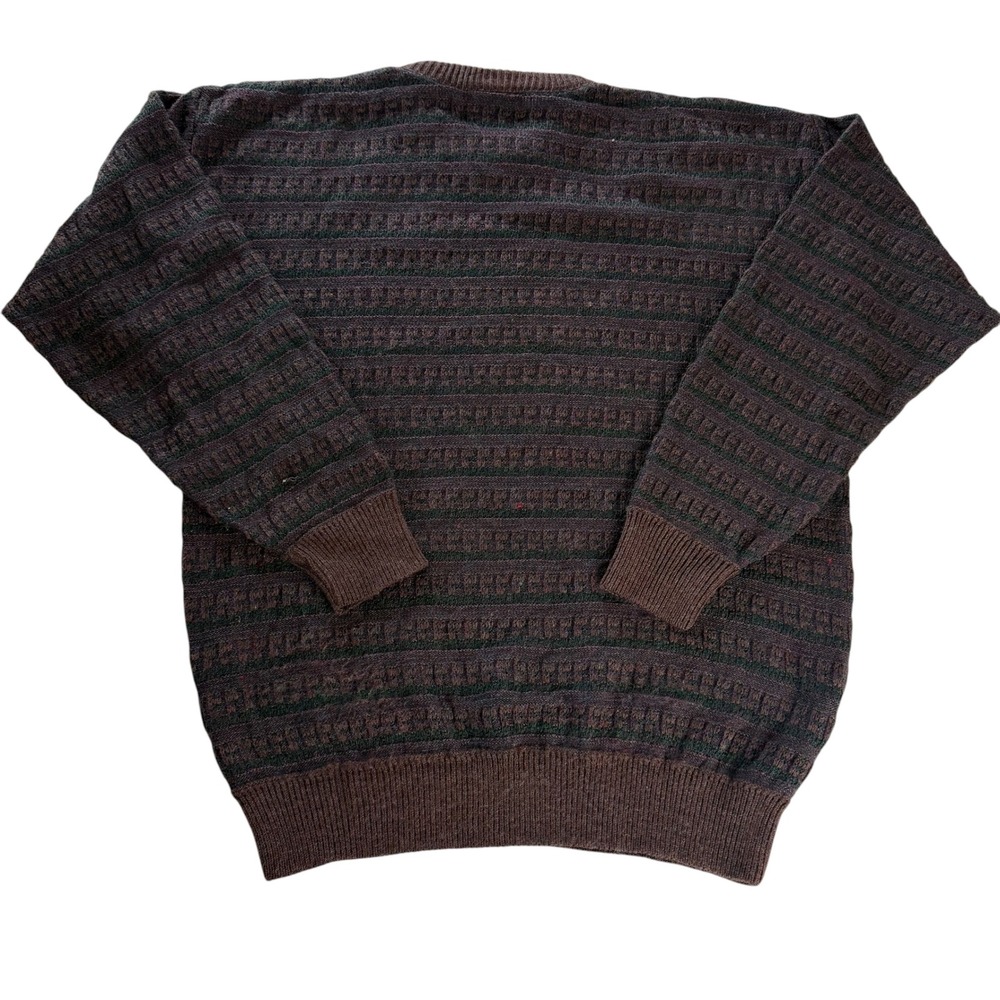 Jantzen Classics Mens Medium Brown Textured Striped Crewneck Sweater Vintage 90s